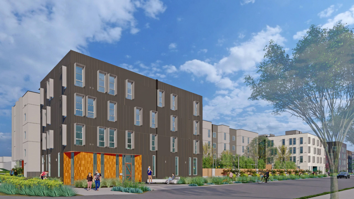 Midway Village 2, rendering by David Baker Architects