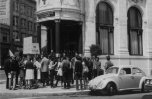 Transamerica Pyramid demonstration outside the old Transamerica HQ, August 1969, image courtesy SHVO