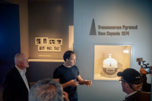Transamerica Pyramid owner Michael Shvo with John Krizek at the Transamerica Time Capsule exhibit, image by author