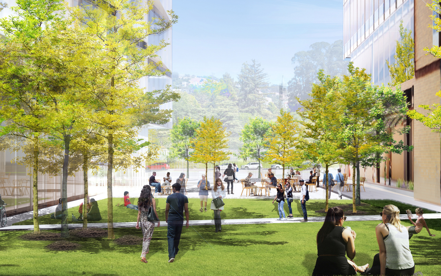 UC Berkeley Innovation Zone public courtyard between the North and South building, rendering by DGA and Weiss/Manfredi