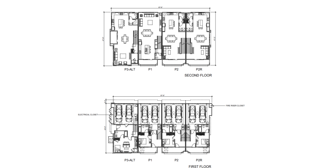 West Midway Development Project Sample Townhome First and Second Floor Plans, image via Brookfield Properties, KTGY, Woodley Architecture Group, CBG