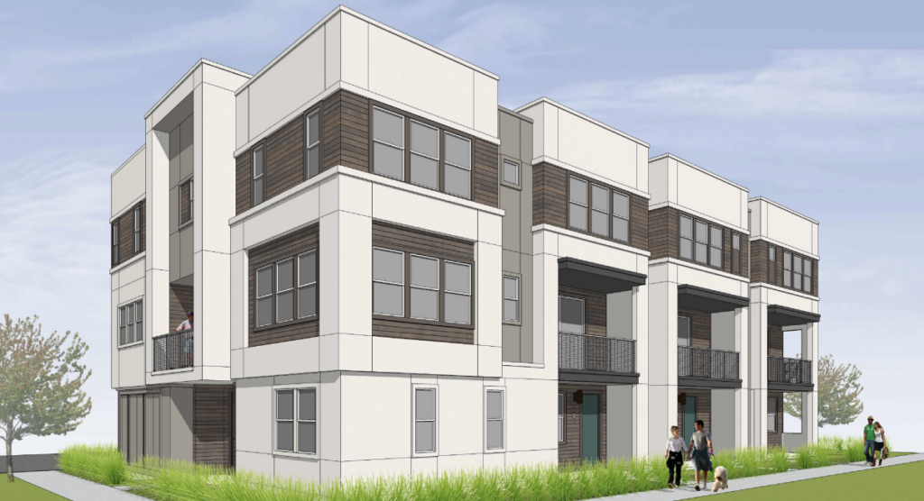 West Midway Development Project Sample Townhome Rendering, image via Brookfield Properties, KTGY, Woodley Architecture Group