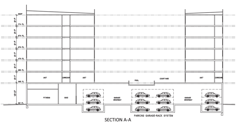 1000 South De Anza Boulevard Building Section, image by LPMD