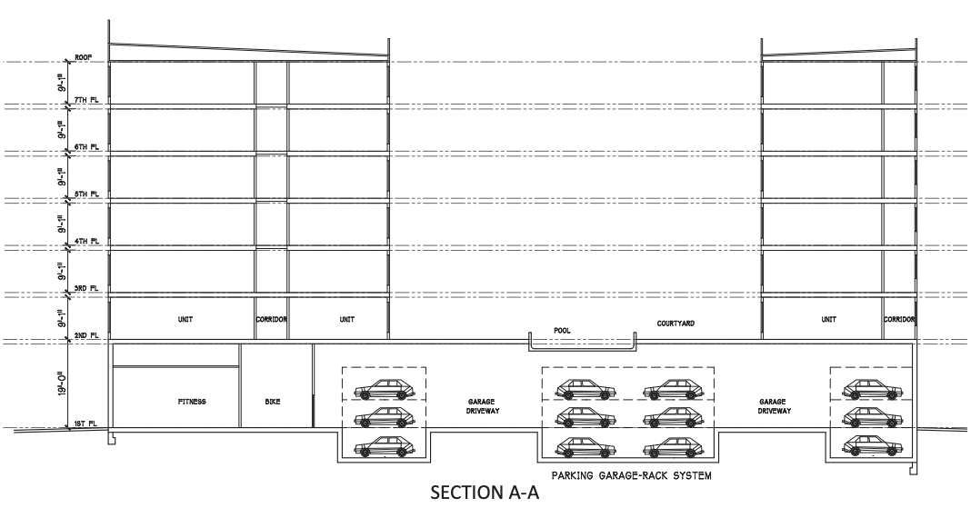 1000 South De Anza Boulevard Building Section, image by LPMD