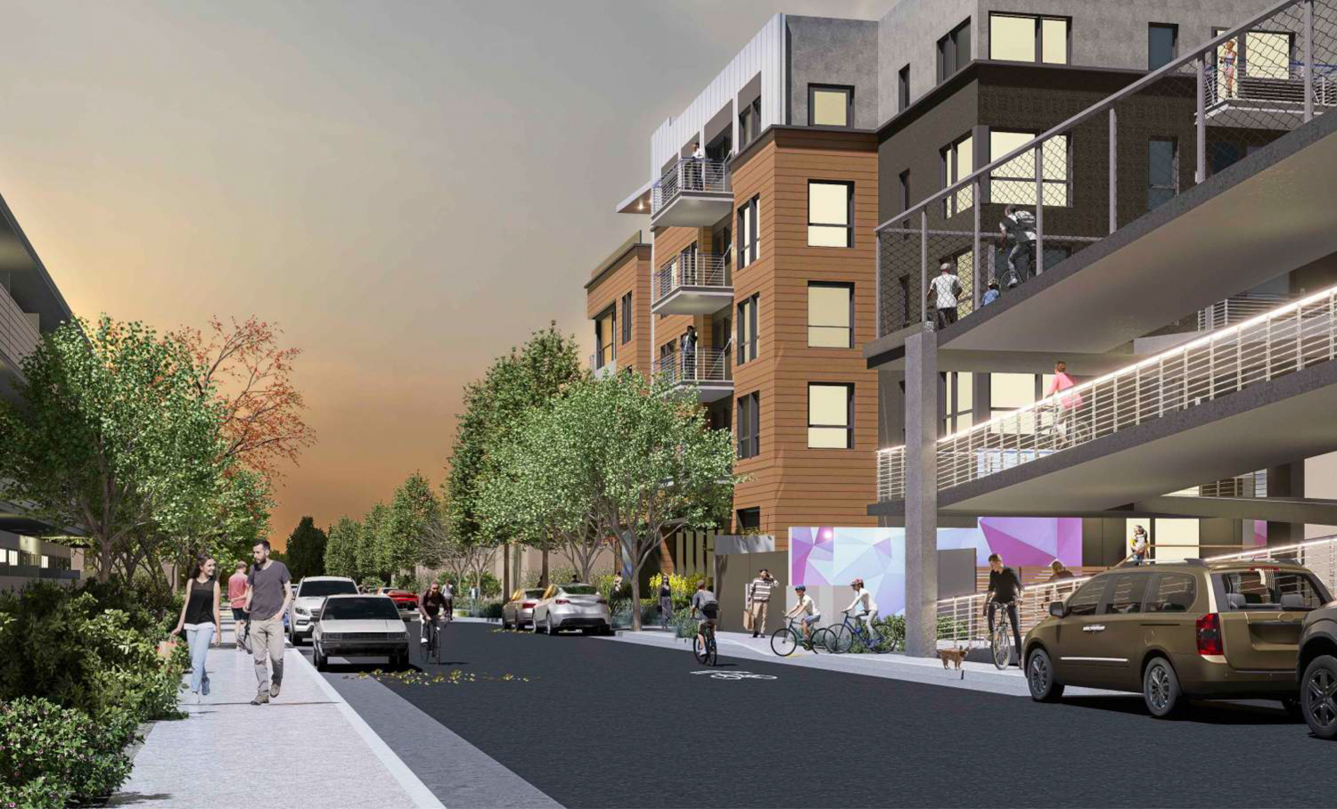 1218 Monte Diablo Avenue seen from the Highway 101 pedestrian overpass, rendering by Studio T Square