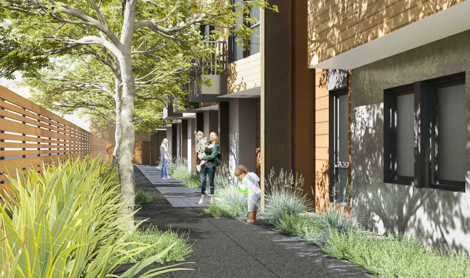 1218 Monte Diablo Avenue townhouse pathway, rendering by Studio T Square