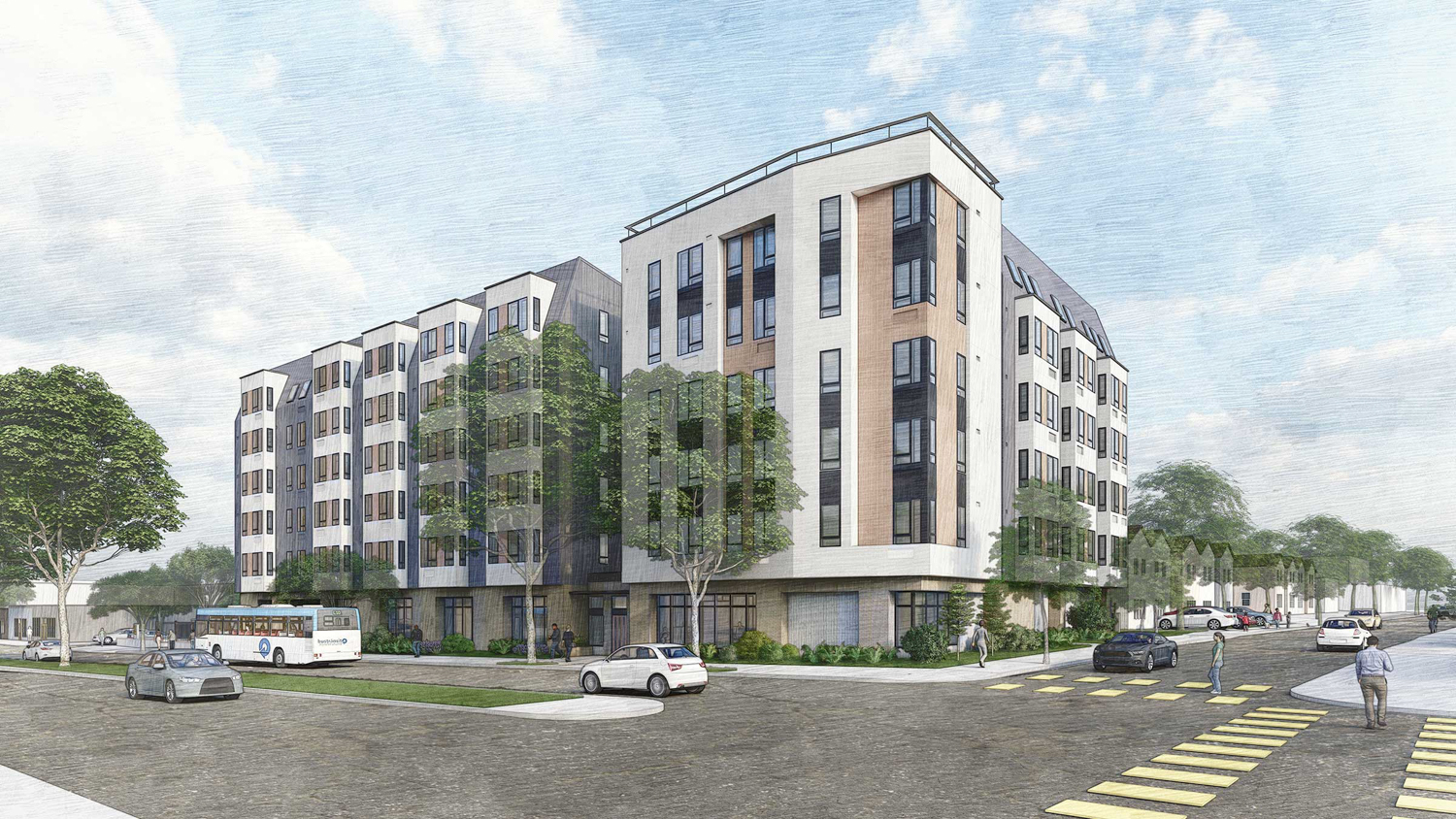 1701 San Pablo Avenue along San Pablo and Francisco, rendering by PYATOK