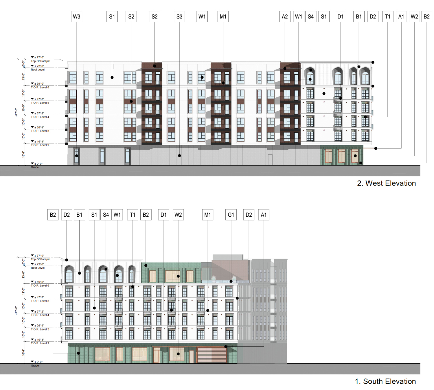 22 North San Mateo Drive facade elevations, illustration by KTGY