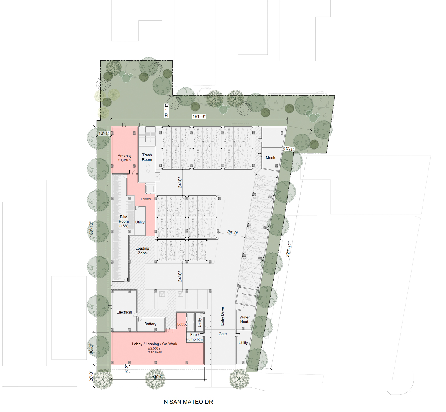22 North San Mateo Drive ground-level floor plan, illustration by KTGY