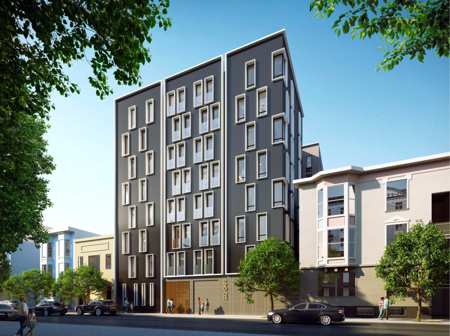 222 Capp Street pedestrian view, rendering by Perry Architects