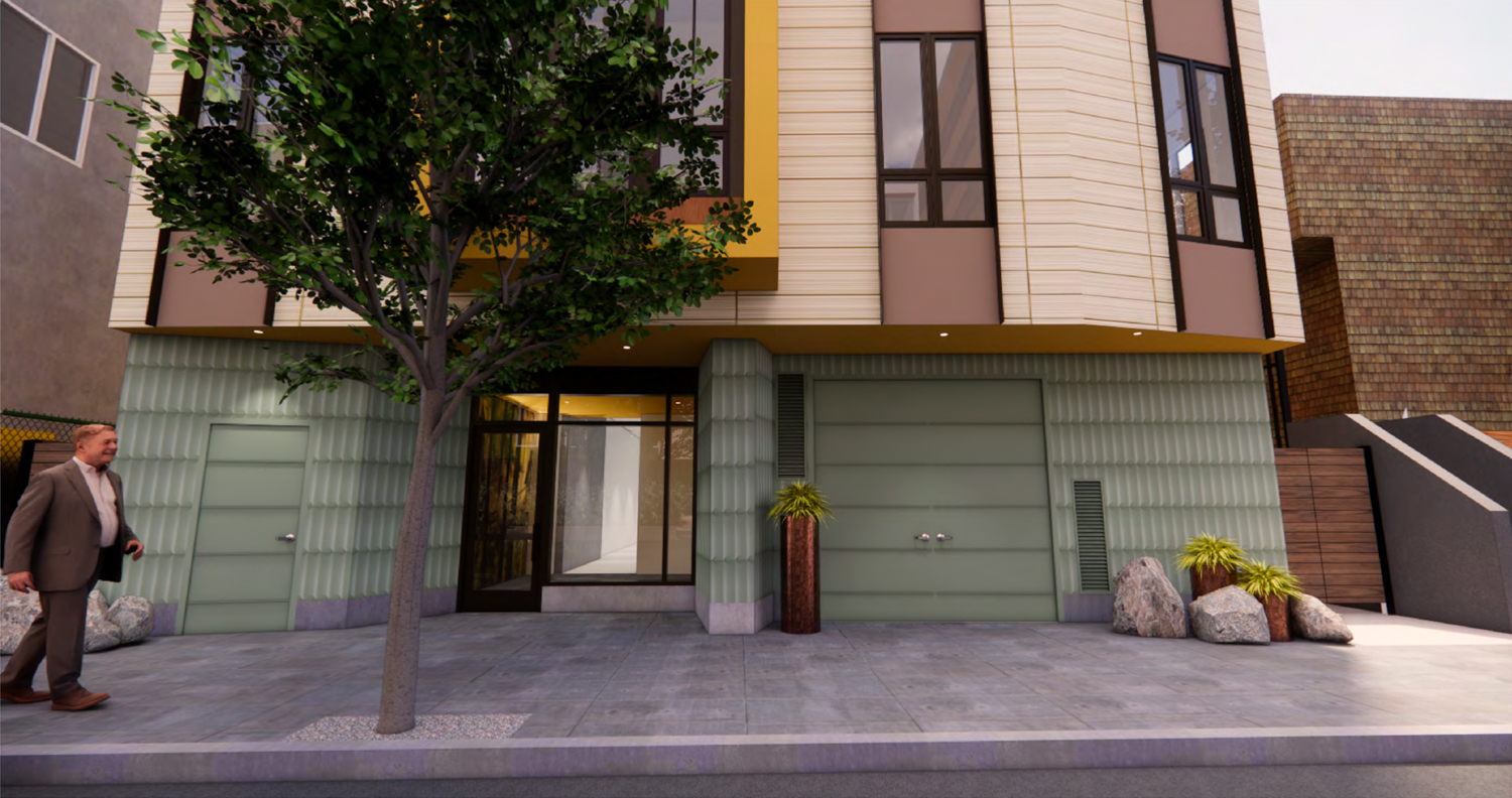 2442 Haste Street lobby entrance, rendering by Studio KDA