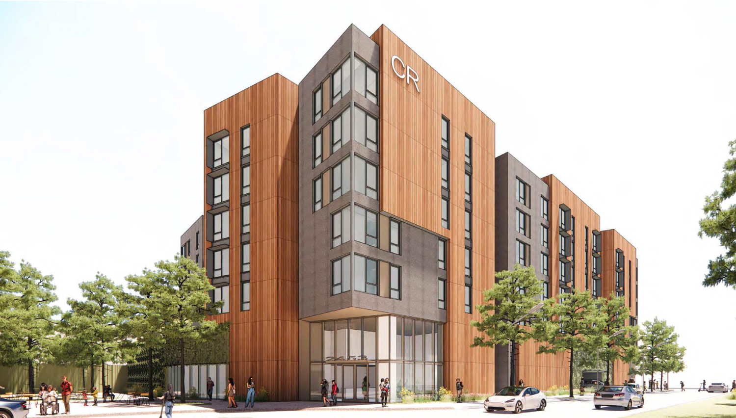 2453 Camino Ramon family housing corner view, rendering by Steinberg Hart