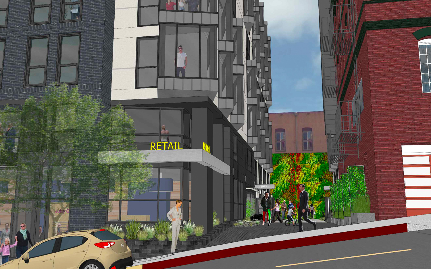 425 Broadway pedestrian view of Verdi Alley, rendering by Ian Birchall & Associates