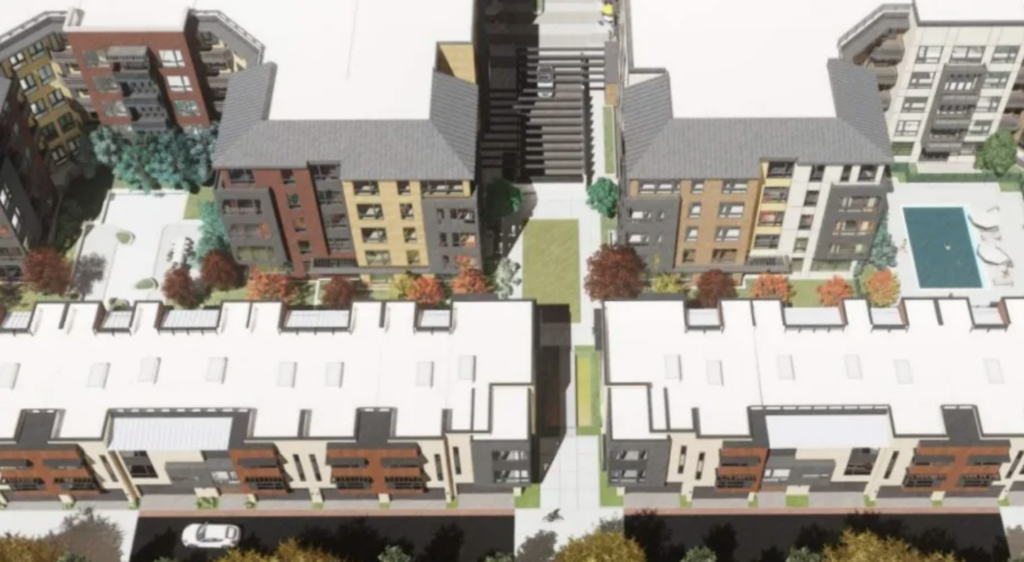 5150 El Camino Real Aerial Rendering, image by BDE Architecture