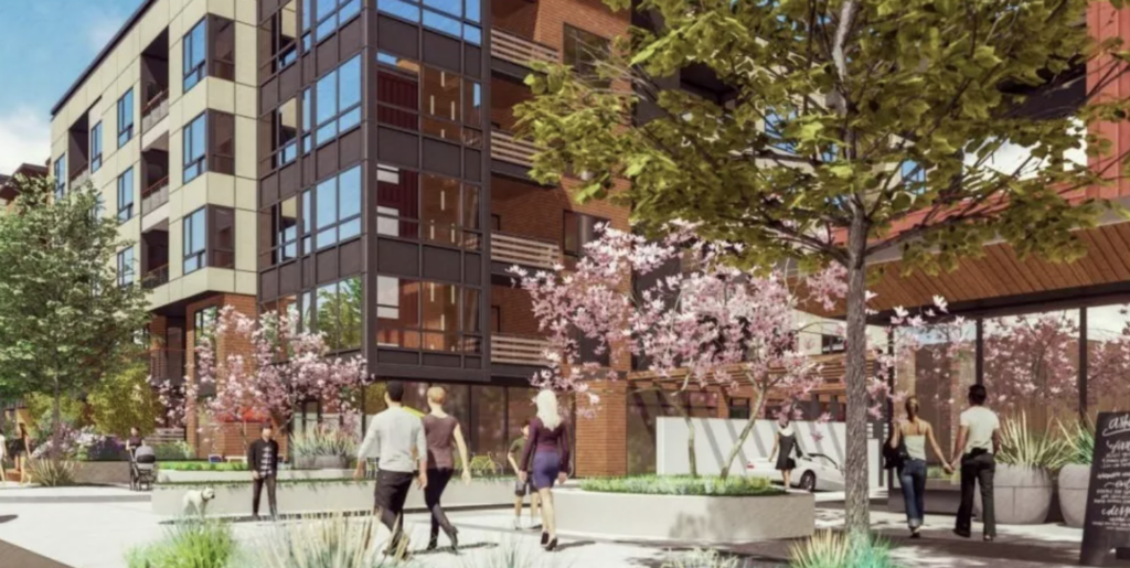 5150 El Camino Real Street Level Rendering, image by BDE Architecture
