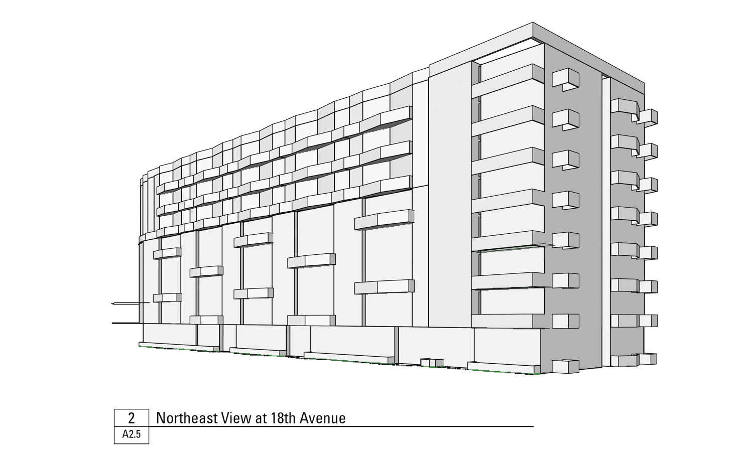 5400 Geary Boulevard proposed adaptive reuse overlooking 18th Avenue, illustration by G7A
