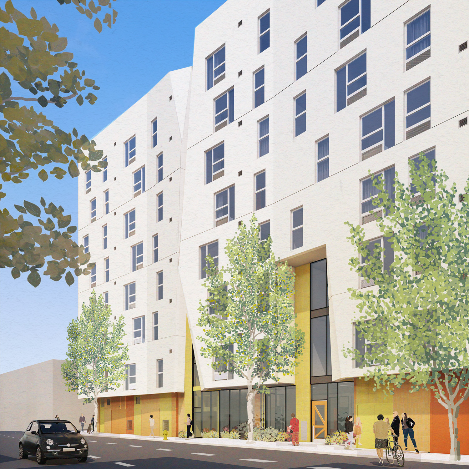 750 Golden Gate Avenue outside view, design by David Baker Architects and Min Design Studio