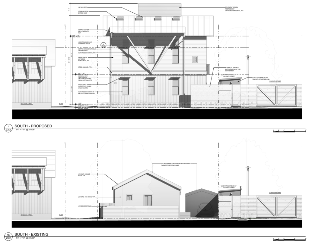811 Cedar Street Proposed and Exisitng Elevations, image by Stackhouse De la Peña Trachtenberg Architects