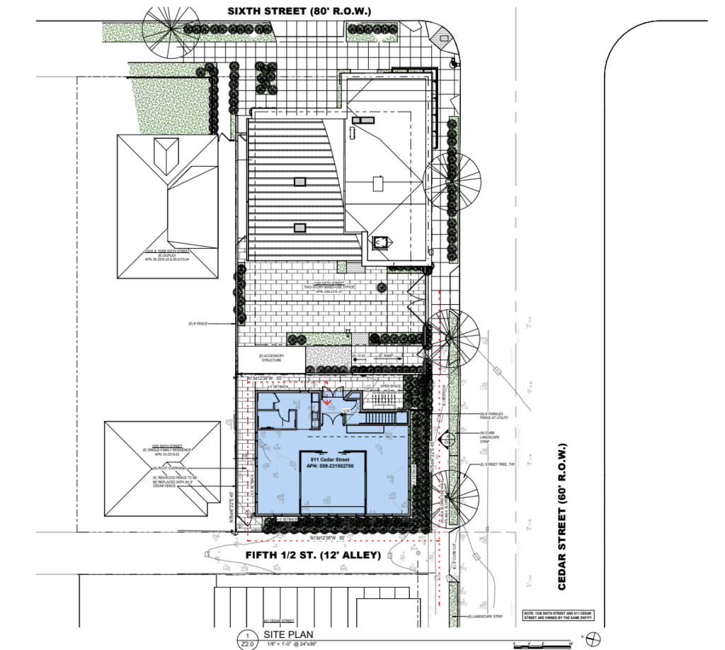 811 Cedar Street Site Plan with Adjacent Property, image by Stackhouse De la Peña Trachtenberg Architects