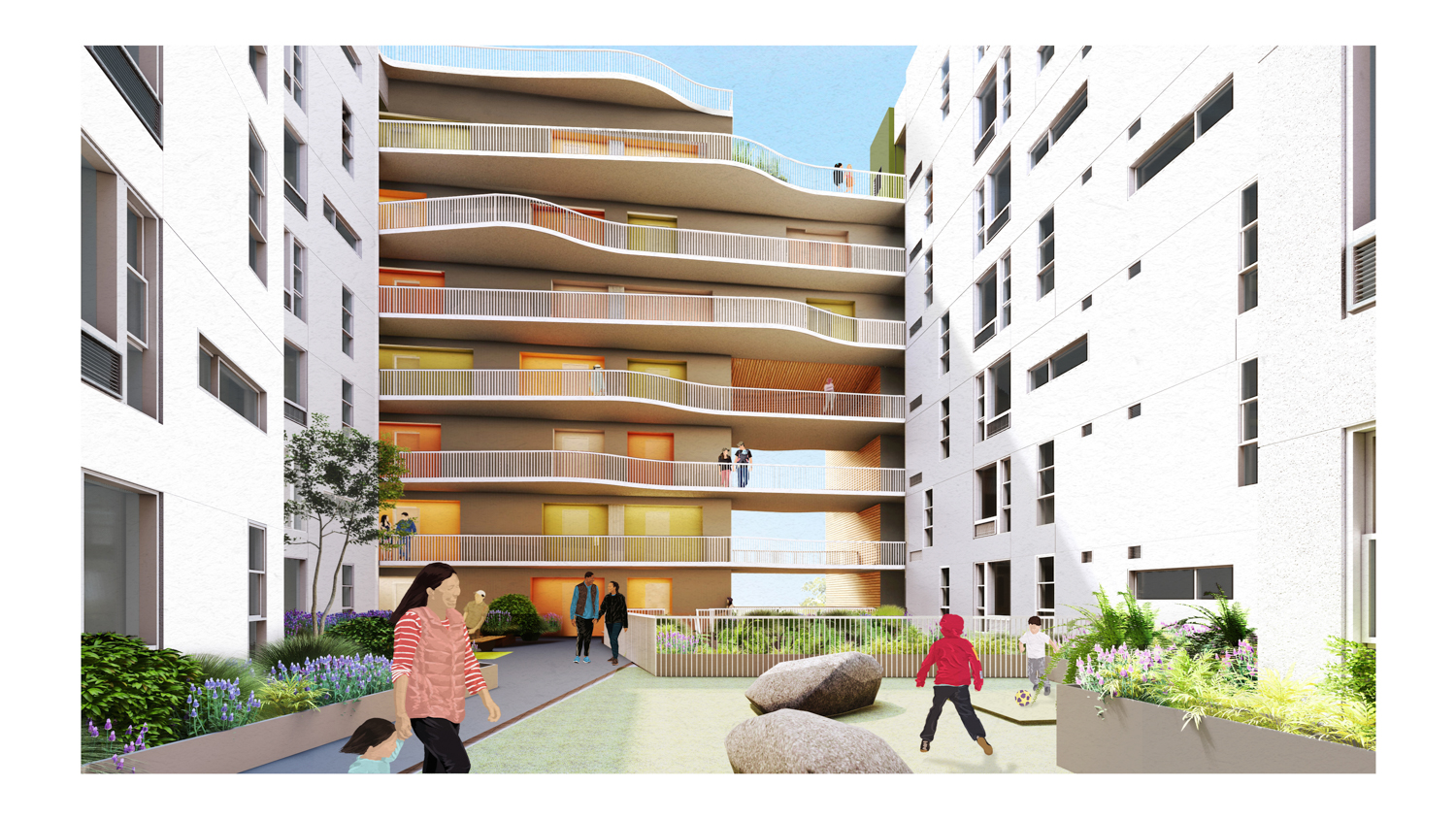 850 Turk Street upper courtyard, rendering by David Baker Architects