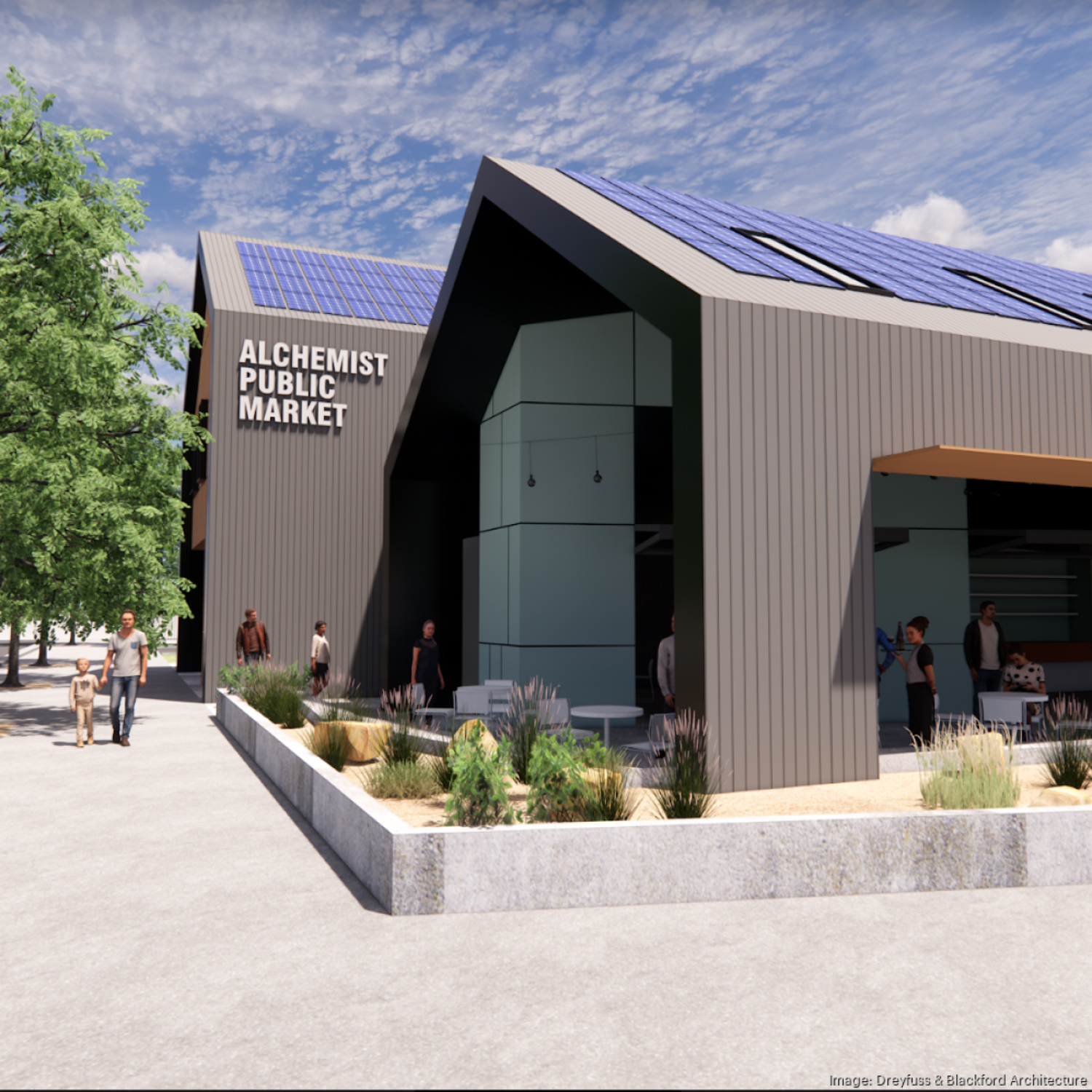 Alchemist Public Market, rendering by Dreyfuss + Blackford Architects