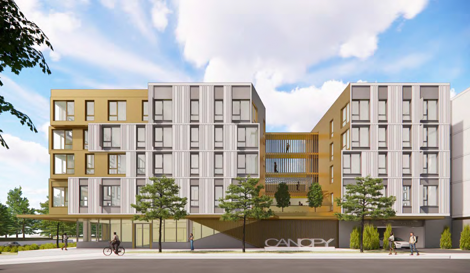 Bishop Ranch 8 affordable complex overlooking Bishop Drive, rendering by Steinberg Hart