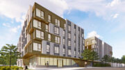 Bishop Ranch 8 affordable complex view of the lobby, rendering by Steinberg Hart