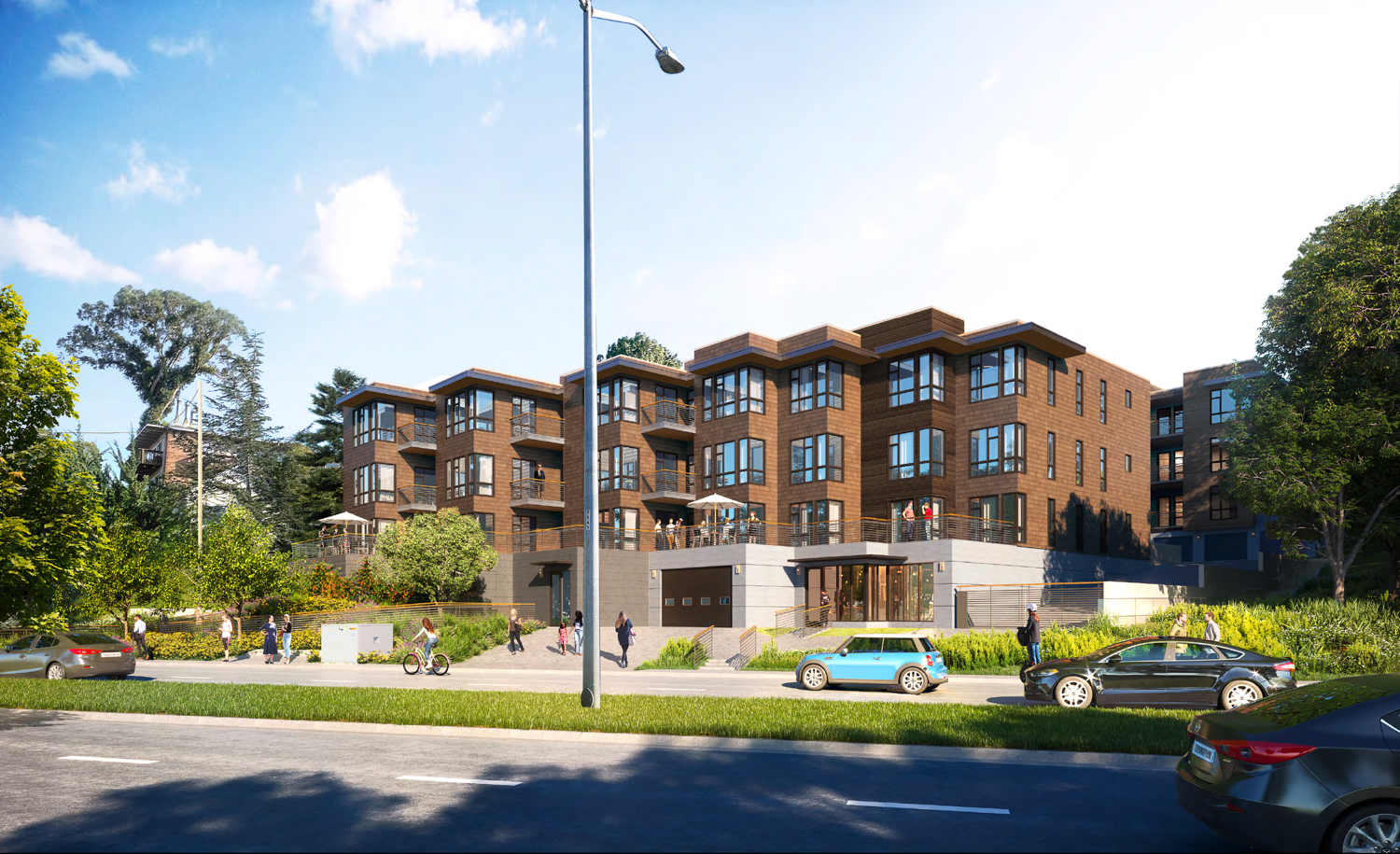Bridgeway Commons establishing view, rendering by BDE Architecture