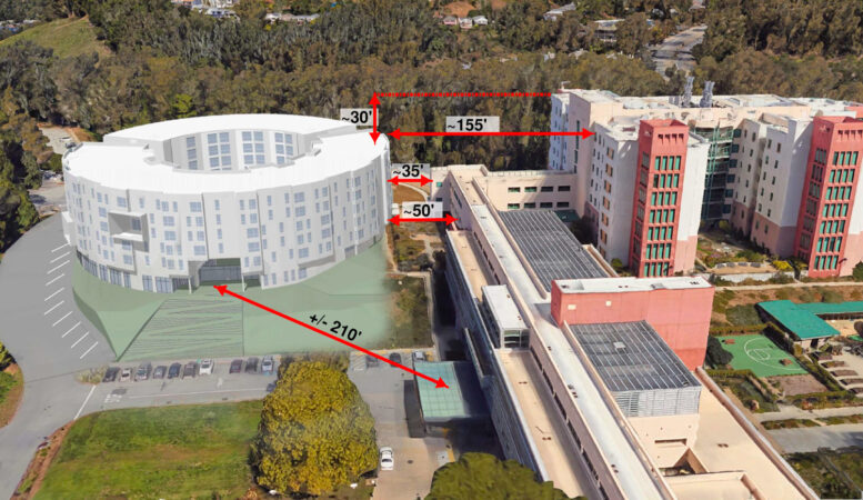 Laguna Honda Hospital Senior Housing aerial view, rendering by Herman Coliver Locus Architects