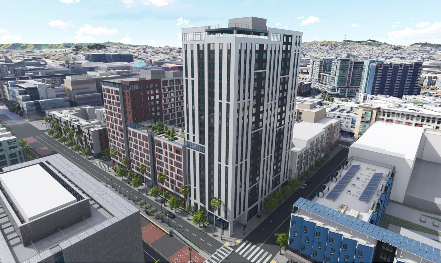 Mission Bay Block 4 East aerial view, rendering by Perry Architects and Y.A. Studio