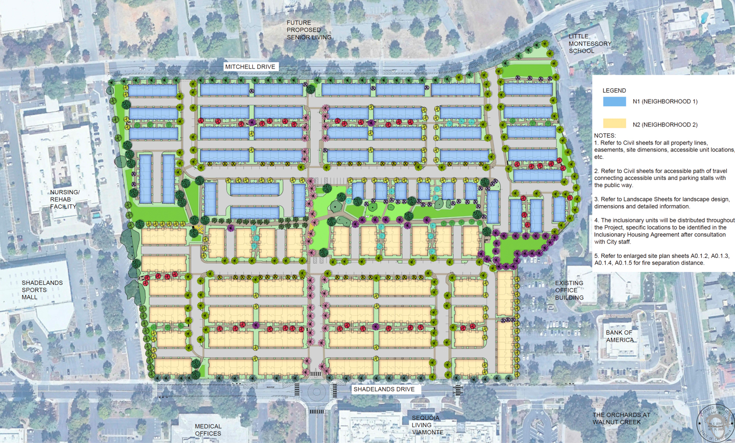 Mitchell Townhouse site map plan, illustration by KTGY Group