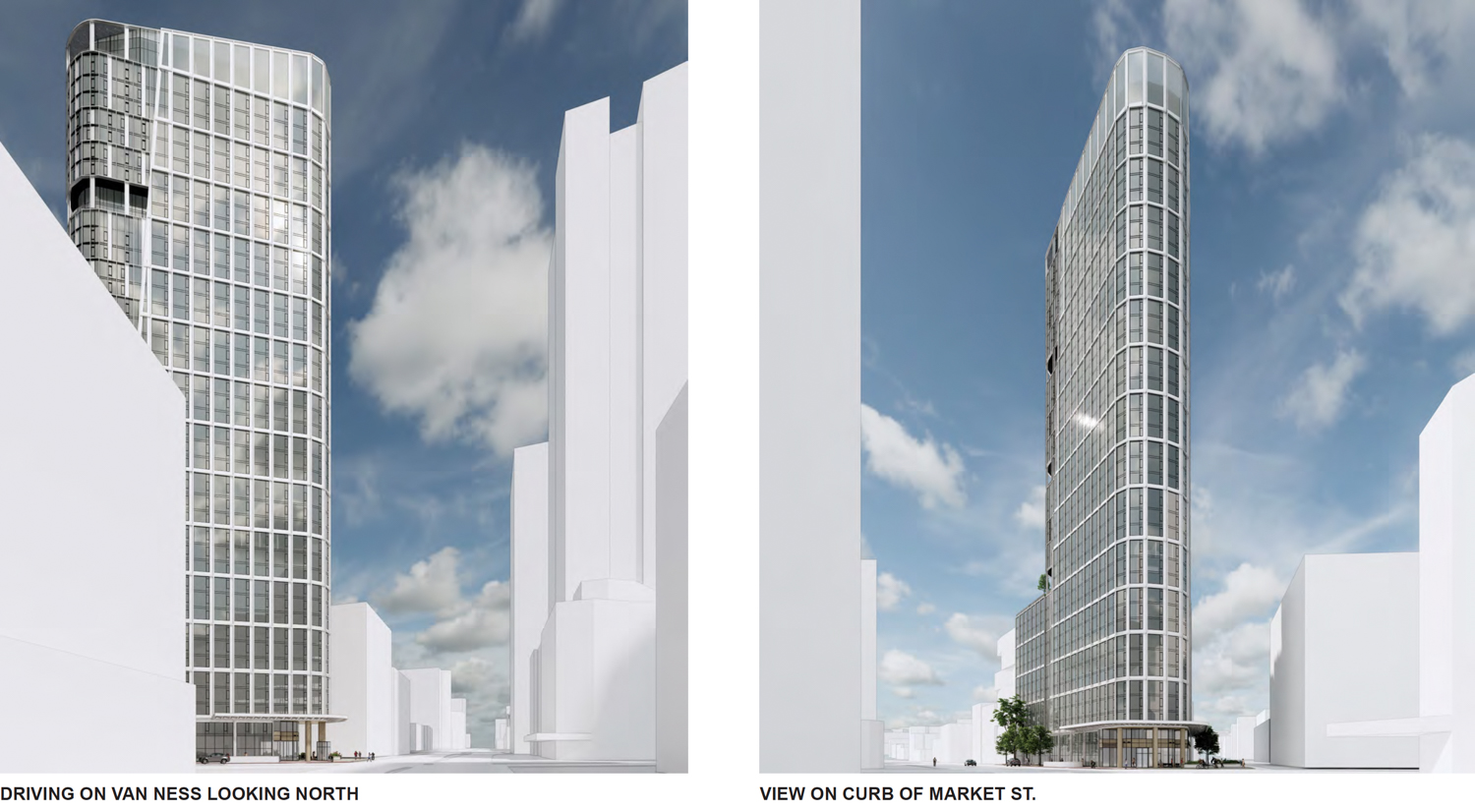 One Oak view driving along Market Street, rendering by SCB
