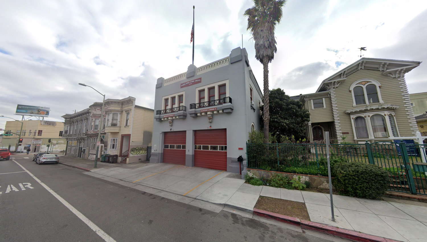 The existing Fire Station 4 firehouse at 1235 International Boulevard, image via Google Street View