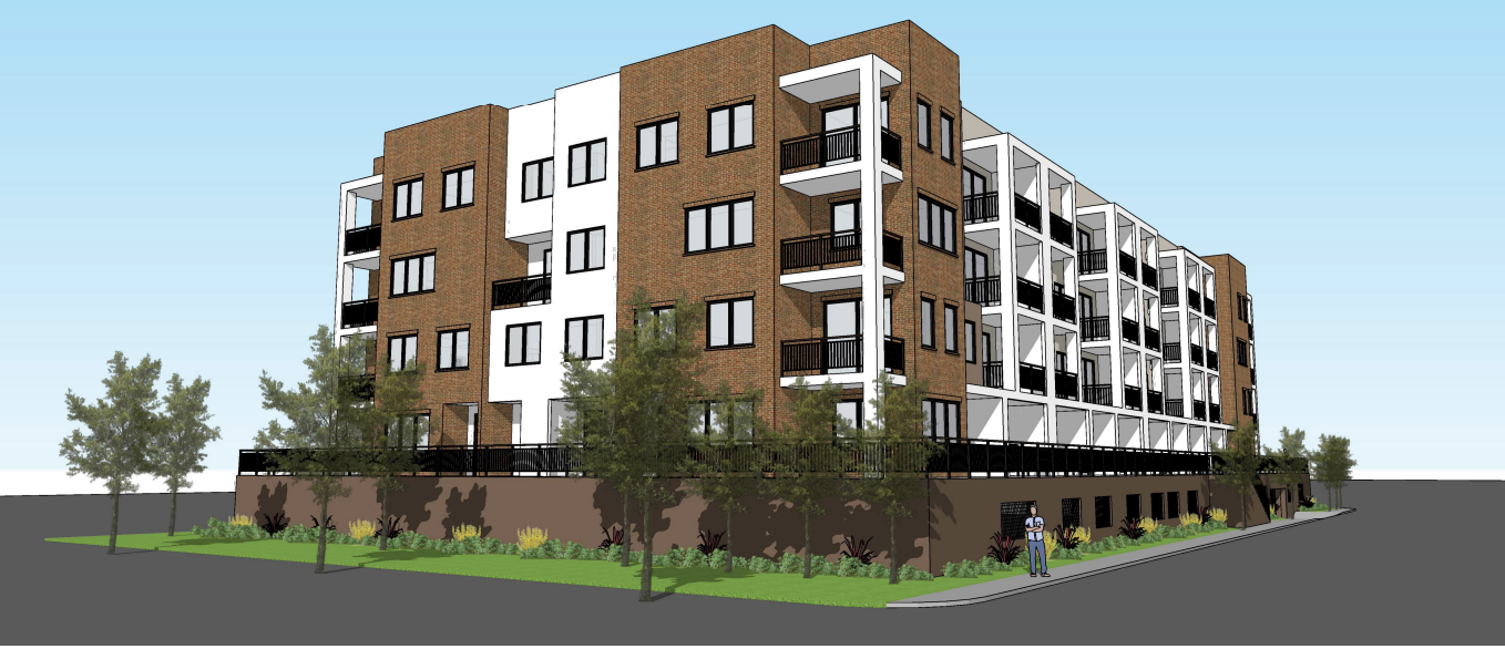 1400 Coleman Avenue Podium Building Rendering, image by HUNT HALE JONES ARCHITECTS