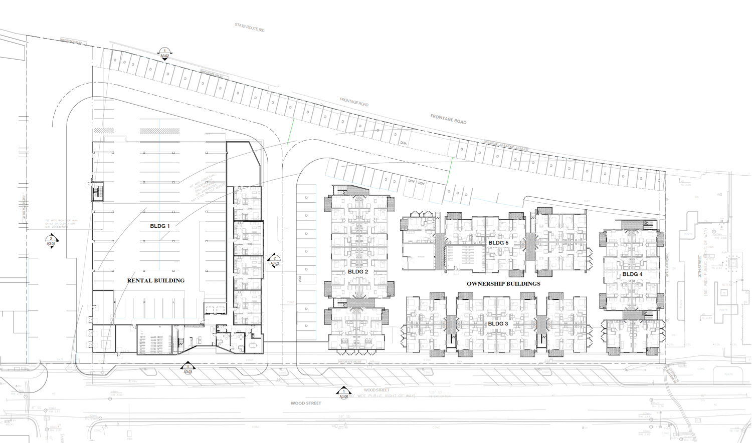 1707 Wood Street site map, illustration by PYATOK and Philip Win Architecture