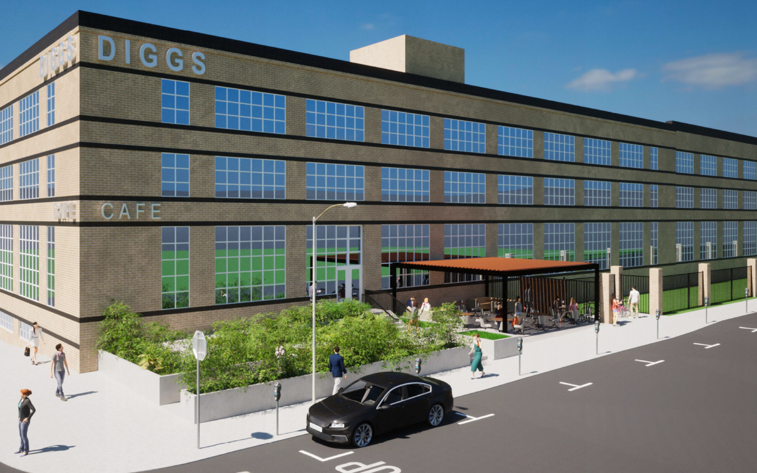 1800 3rd Street lobby entrance along R Street, rendering by 19Six Architects