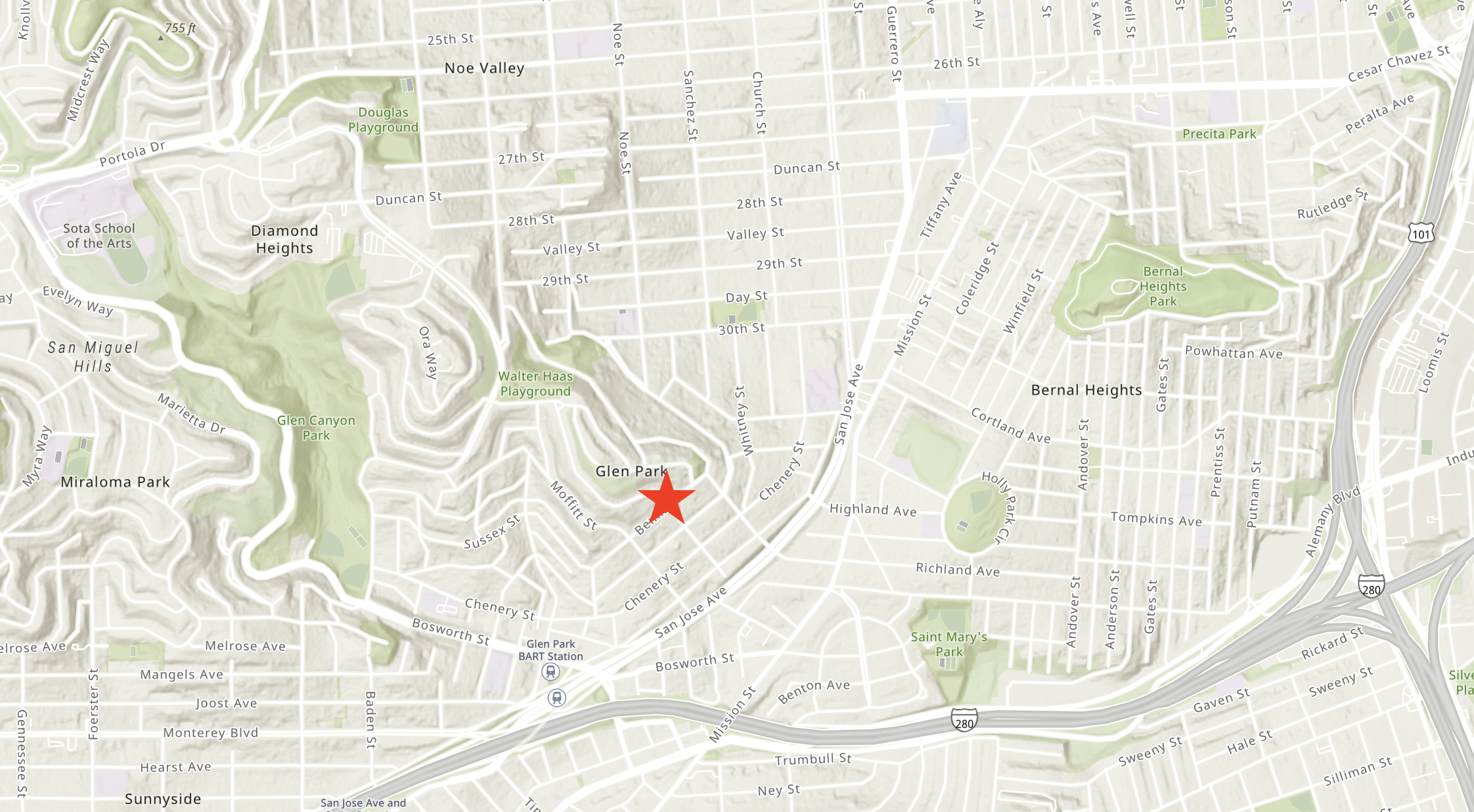 2 Addison Street Site Location, image via ArcGIS Online