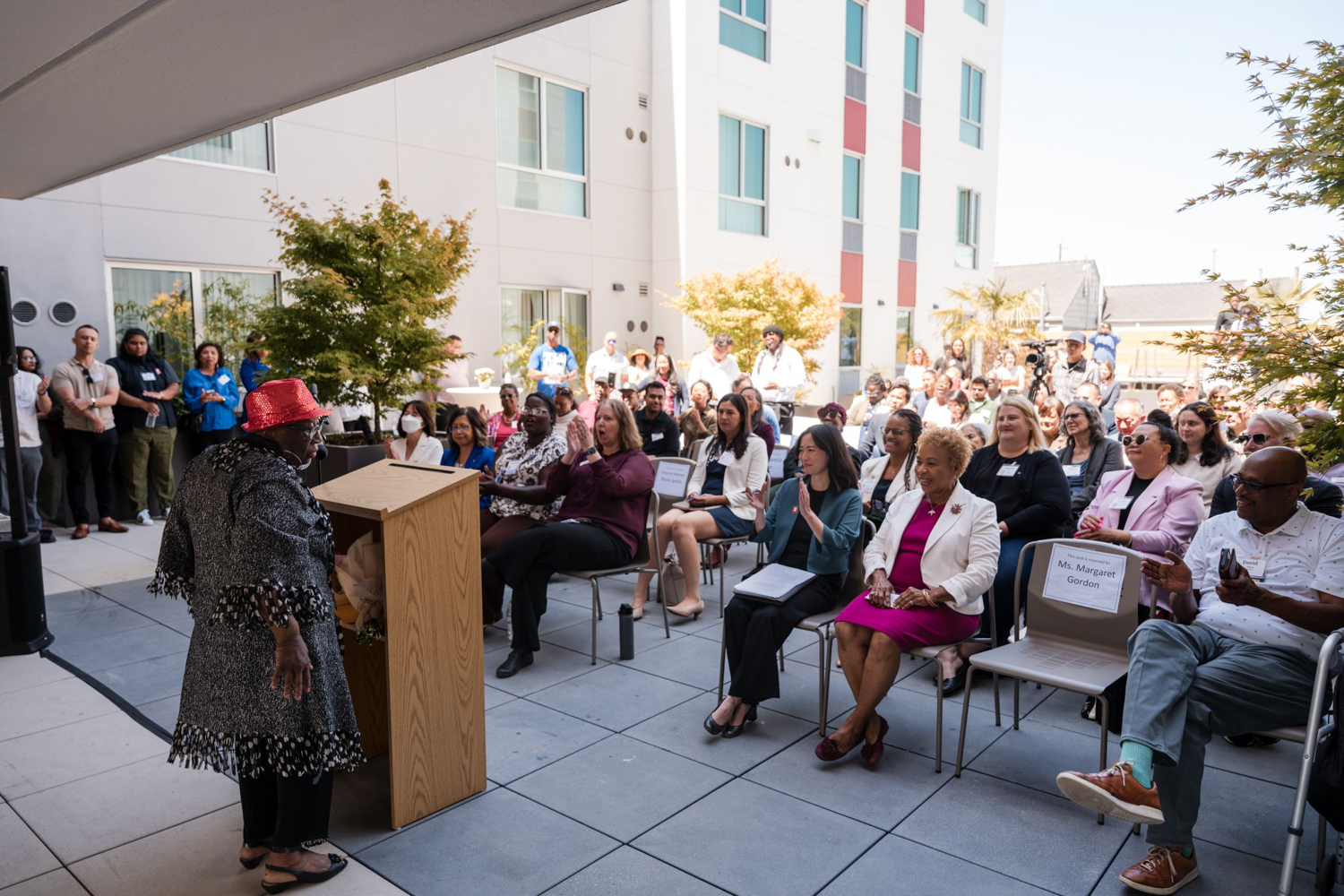 2201 Brush Street ribbon cutting ceremony with Margaret Gordon, image courtesy EBALDC