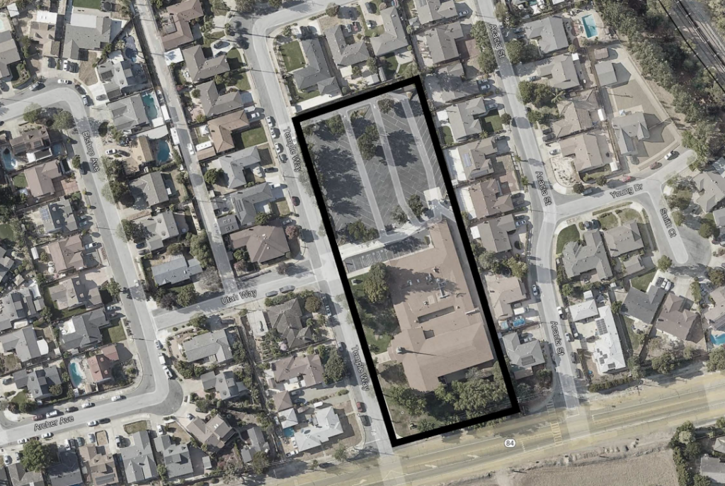 38134 Temple Street Aerial View With Property Outline, image via Lamphier - Gregory (EIR)