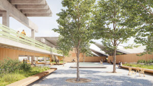 Eames Institute courtyard, rendering by Herzog & de Meuron