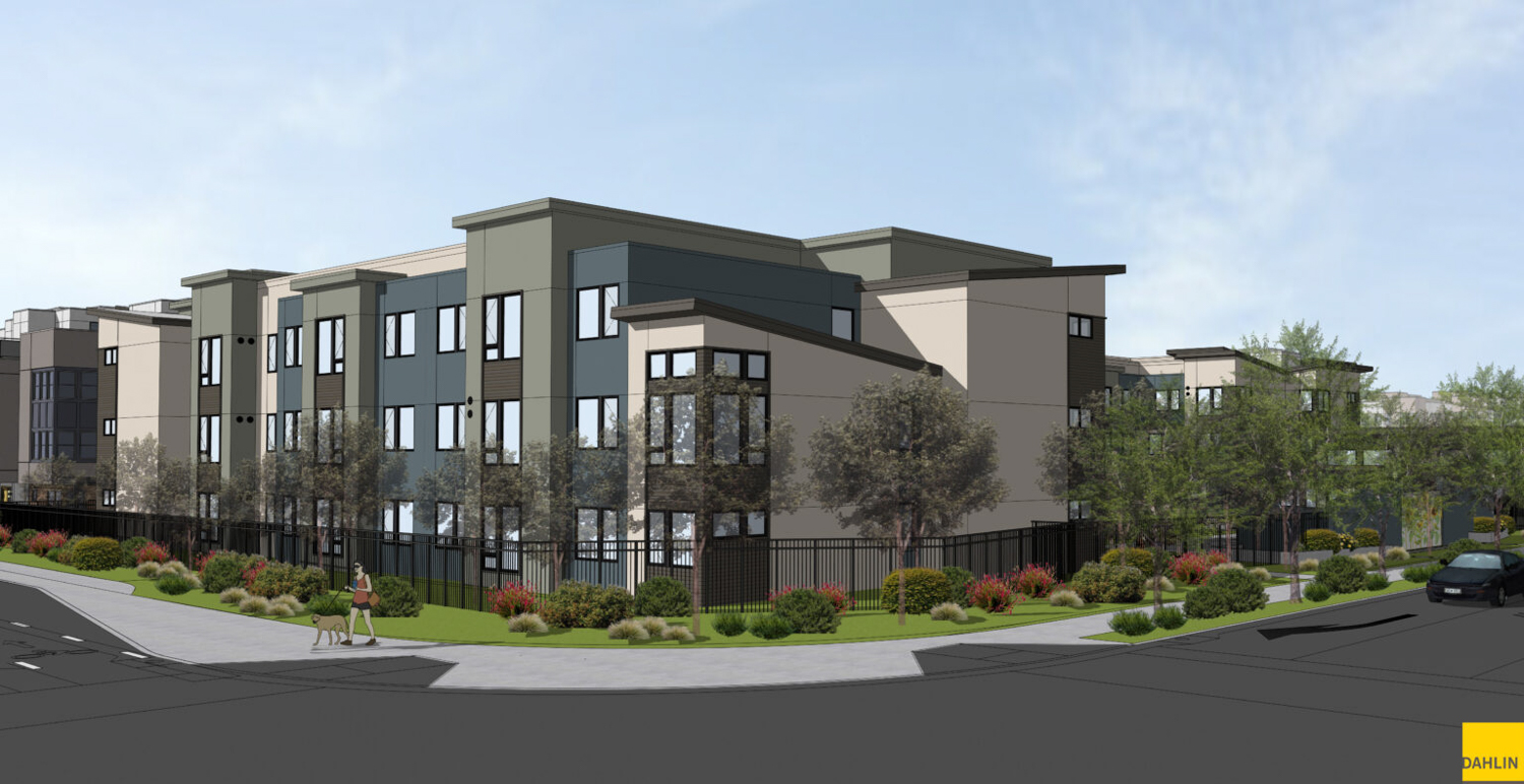 Grace Pointe corner view, rendering by Dahlin Group
