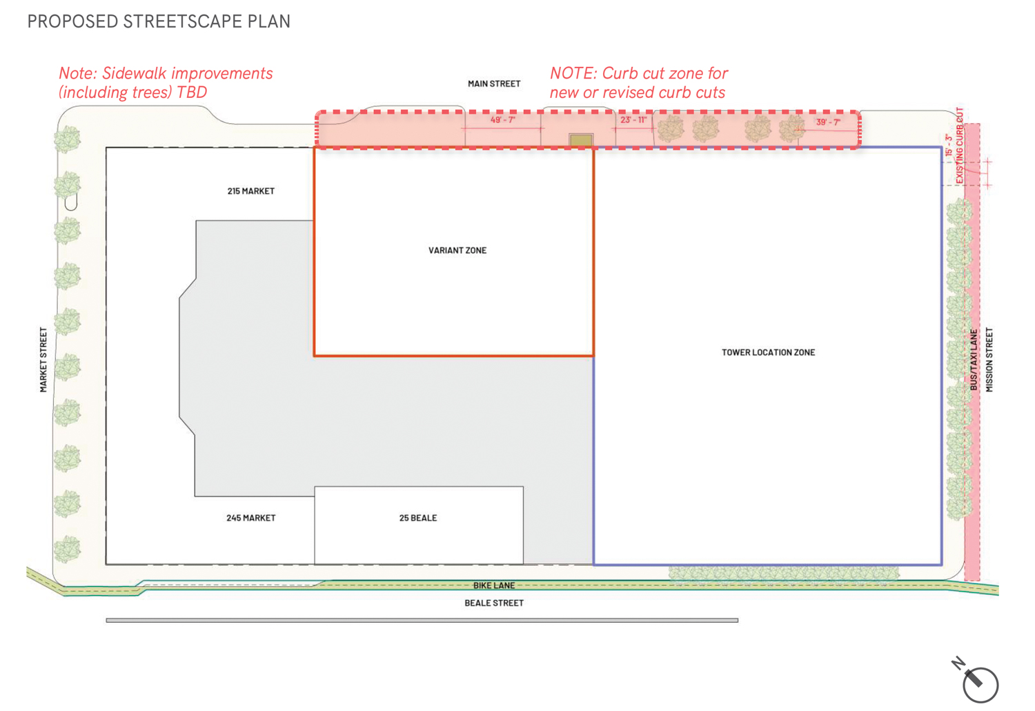 PG&E Block/Matson block proposed streetscape plan, illustration by Pickard Chilton