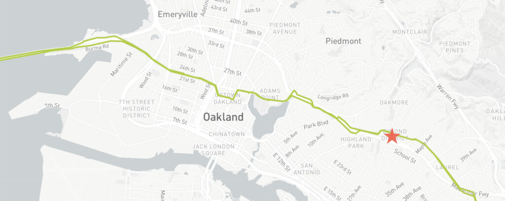2154 MacArthur Boulevard Site Location as Positioned Along NL Transbay Bus Line, image via the AC Transit Web-map powered by Mapbox