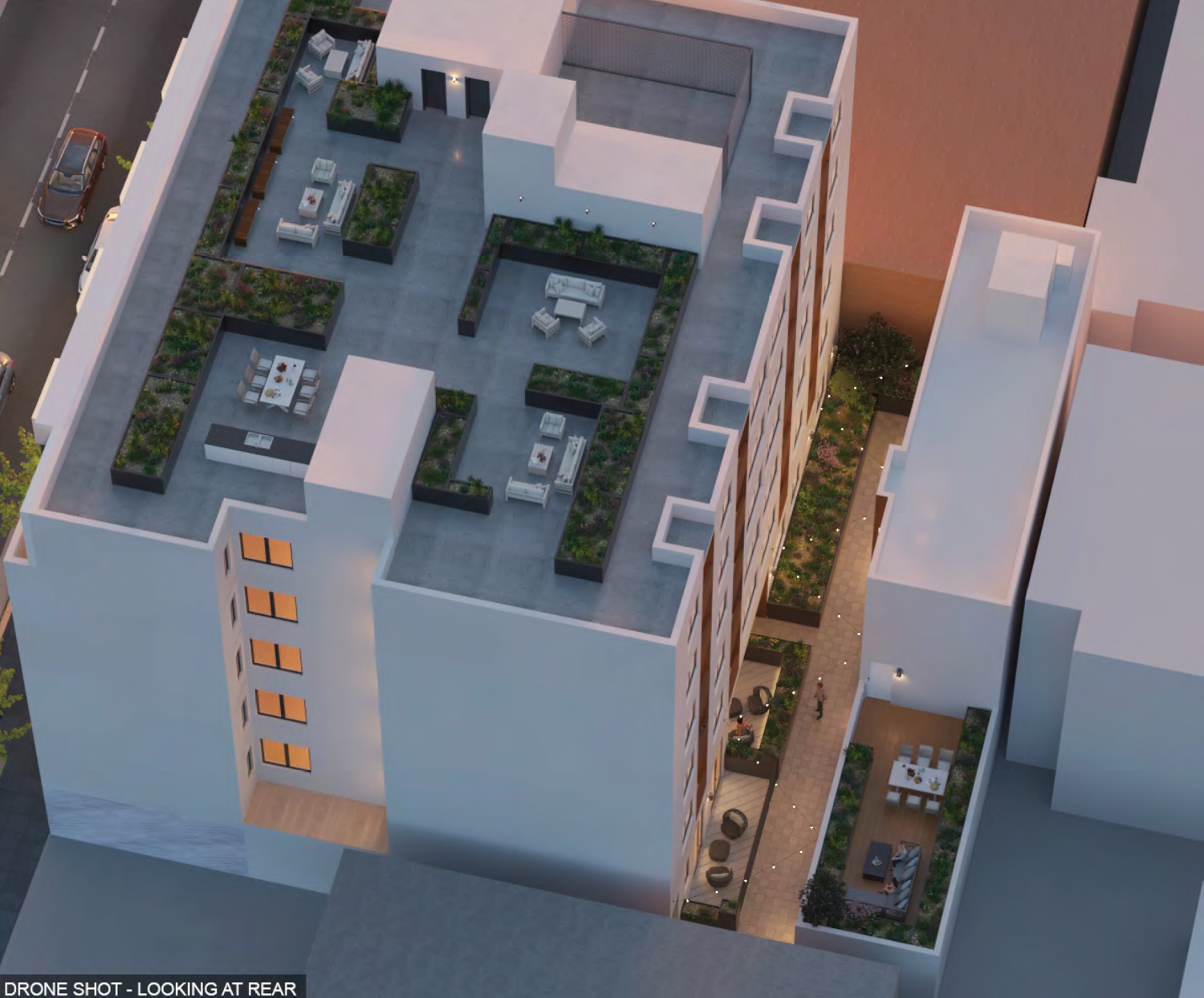 1721 15th Street aerial view of the rear building, rendering by Pixxel18 Studio