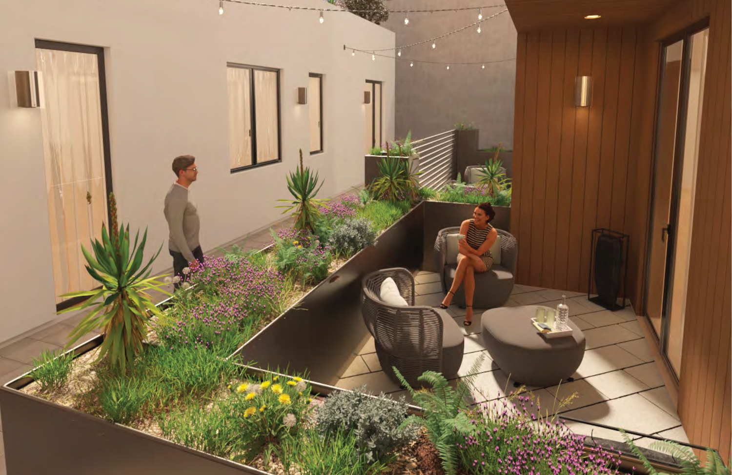 1721 15th Street private patio view, rendering by Pixxel18 Studio