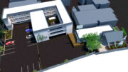 490 West MacArthur Boulevard aerial view, rendering by Mesh Design Build Studio
