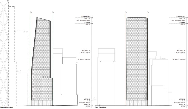 536 Mission Street office variant elevations, illustration by SOM