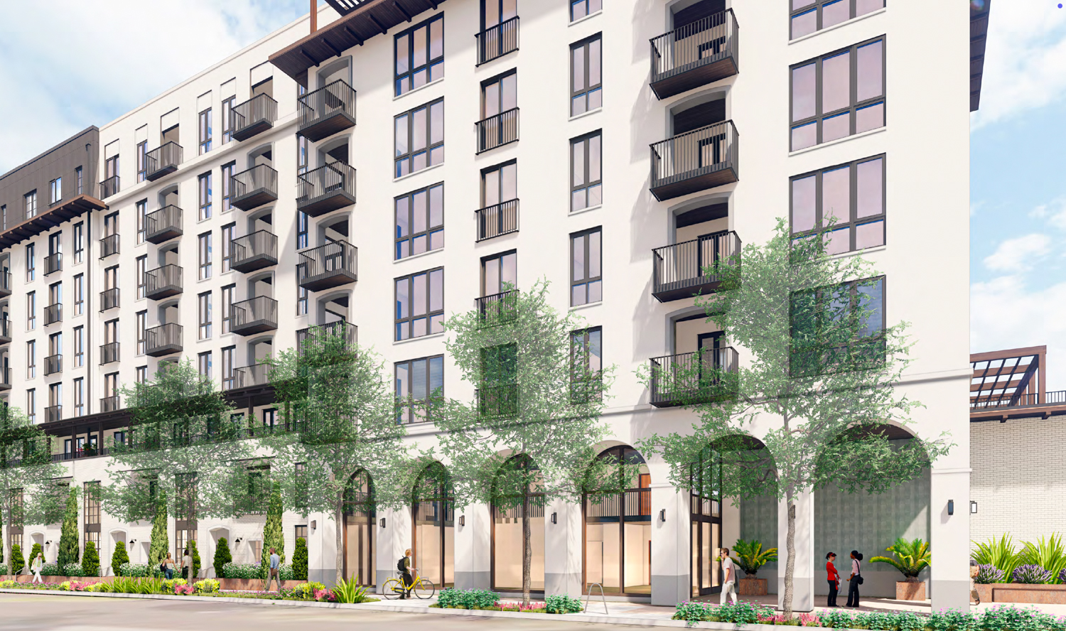 668 East 3rd Avenue pedestrian view showcasing the arched ground-floor windows, rendering by Jones Architecture