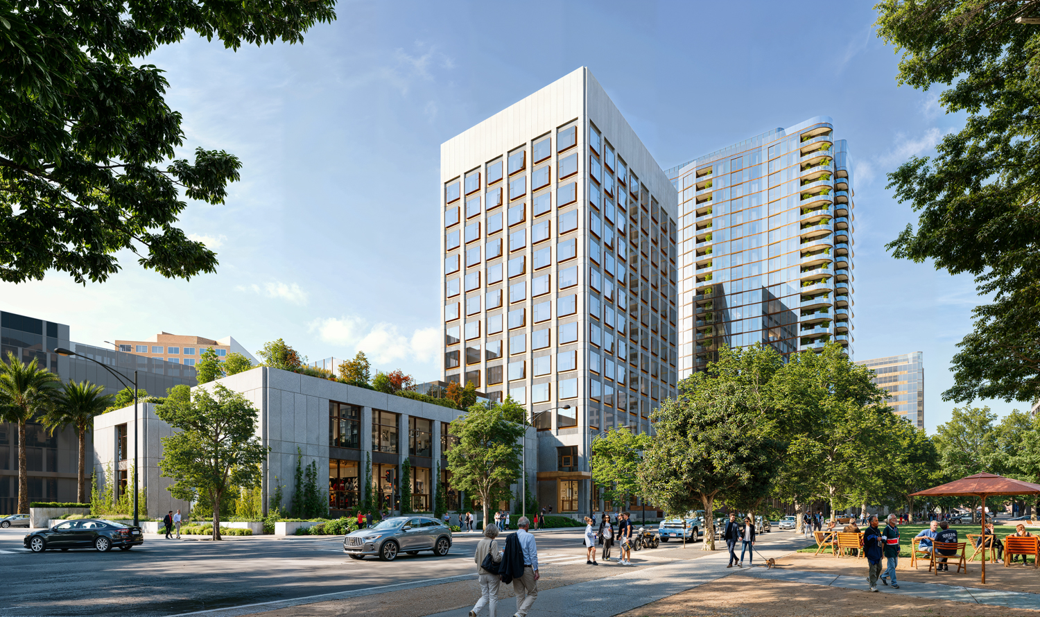 Cityview Plaza pedestrian view of the adaptively used structure at 125 South Market Street, rendering by SCB