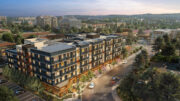Distel Circle Affordable Housing aerial view, rendering by KTGY Architects